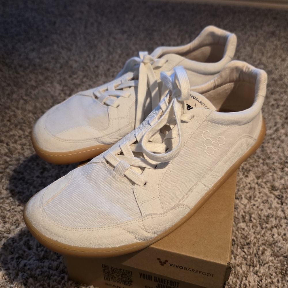 Vivo Barefoot Men’s Off-White Canvas Sneakers with Gum Sole